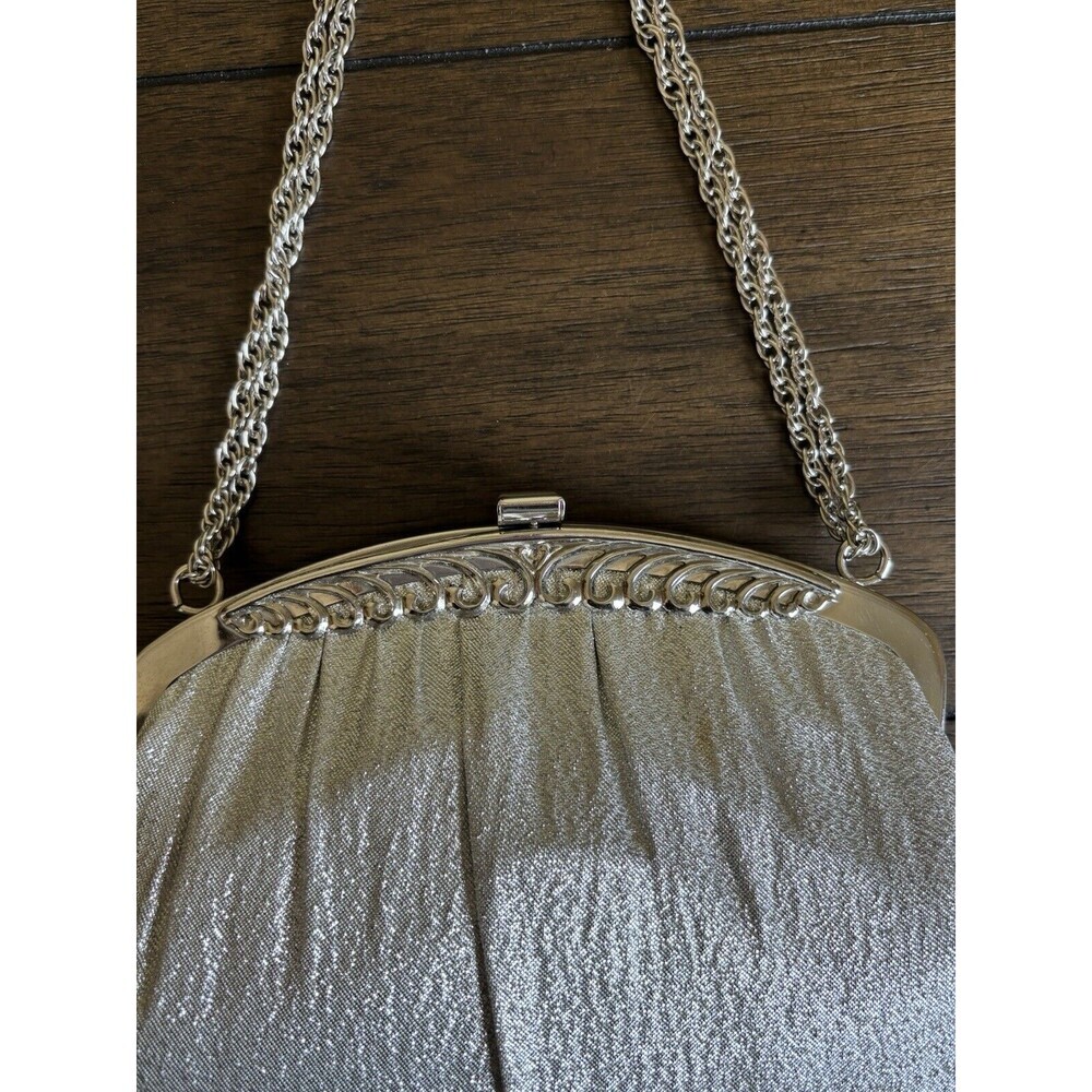 Vtg Mid Century HL USA Harry Levine Silver Metallic Clutch Purse - Picture 6 of 9